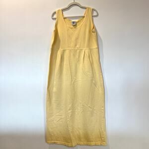 Vtg 100% cotton butter yellow knit maxi tank dress medium cottagecore